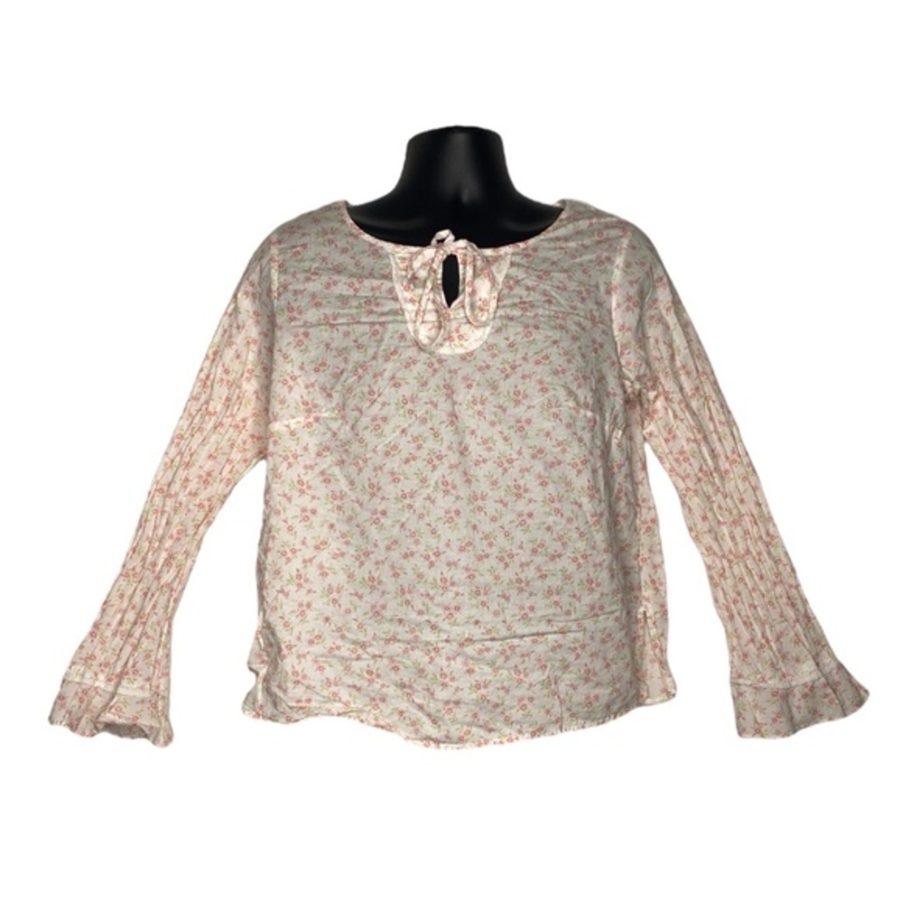 Route 66 Floral Peasant Blouse (Size: X, Color: White/Pink)